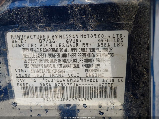 3N1AB7AP8JY346987 Nissan SENTRA SV