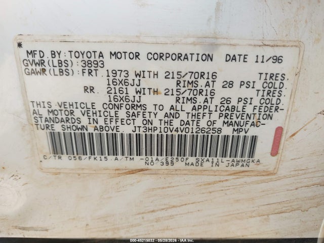 Aukcja sprzedaży 1997 Toyota Rav4, vin: JT3HP10V4V0126258, numer aukcji: 45215032