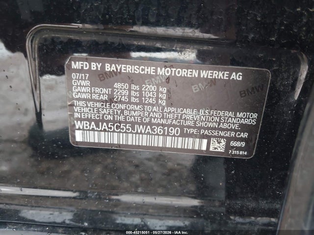 Aukcja sprzedaży 2018 Bmw 530i, vin: WBAJA5C55JWA36190, numer aukcji: 45215051