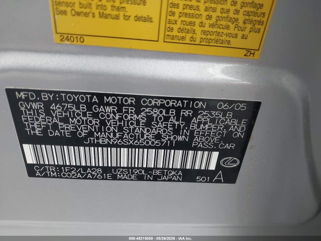 Aukcja sprzedaży 2006 Lexus Gs 430, vin: JTHBN96SX65005711, numer aukcji: 45215058
