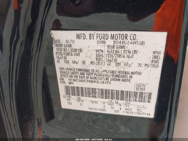 Продаж на аукціоні авто 2011 Ford Escape Xls, vin: 1FMCU0C70BKB35475, номер лоту: 45215059