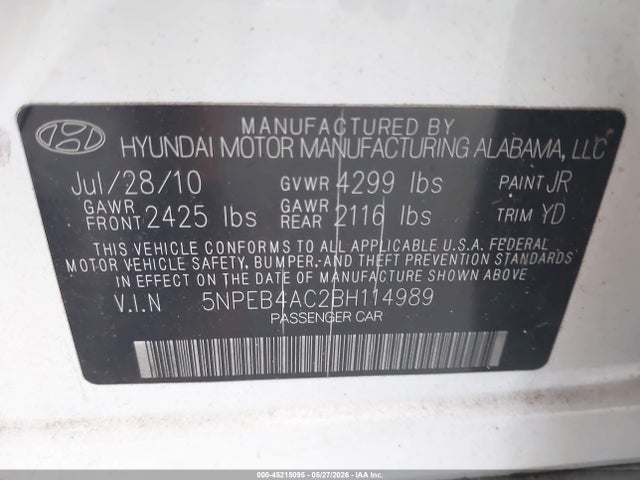 Продажа на аукционе авто 2011 Hyundai Sonata Gls, vin: 5NPEB4AC2BH114989, номер лота: 45215095
