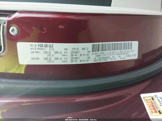 Продаж на аукціоні авто 2017 Chrysler Pacifica Touring-l, vin: 2C4RC1BGXHR530511, номер лоту: 45215110