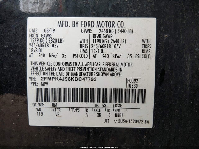 Ford EDGE SEL 2019 2FMPK4J96KBC47792 Image 9