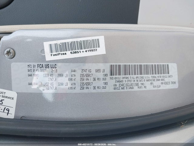 Aukcja sprzedaży 2018 Chrysler Pacifica Touring L, vin: 2C4RC1BG3JR211585, numer aukcji: 45215172