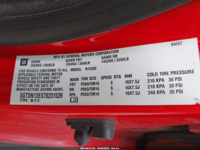 Auction sale of the 2007 Hummer H3 Suv, vin: 5GTDN13EX78231539, lot number: 45215192