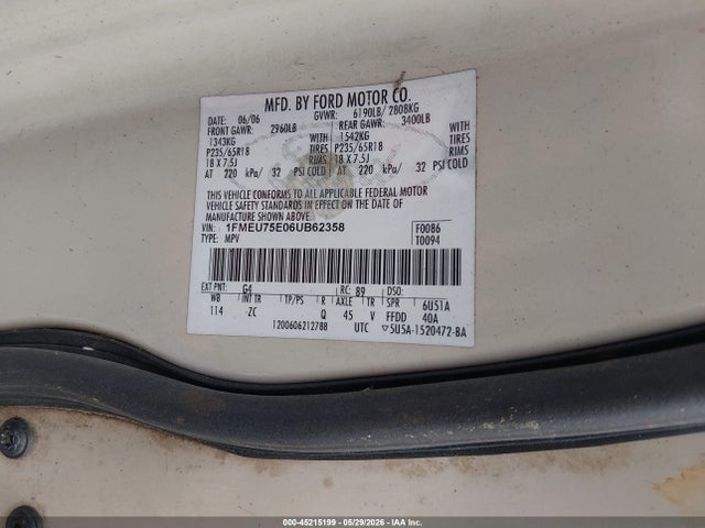 Продаж на аукціоні авто 2006 Ford Explorer Limited, vin: 1FMEU75E06UB62358, номер лоту: 45215199