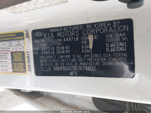 Продажа на аукционе авто 2015 Kia Sportage Lx, vin: KNDPB3AC5F7674602, номер лота: 45215229
