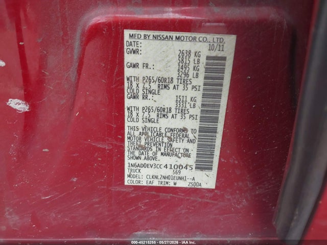 Aukcja sprzedaży 2012 Nissan Frontier Sv, vin: 1N6AD0EV3CC410045, numer aukcji: 45215255