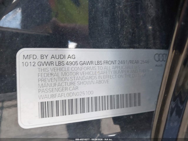Продаж на аукціоні авто 2013 Audi A4 2.0t Premium, vin: WAUBFAFL0DN025100, номер лоту: 45215277