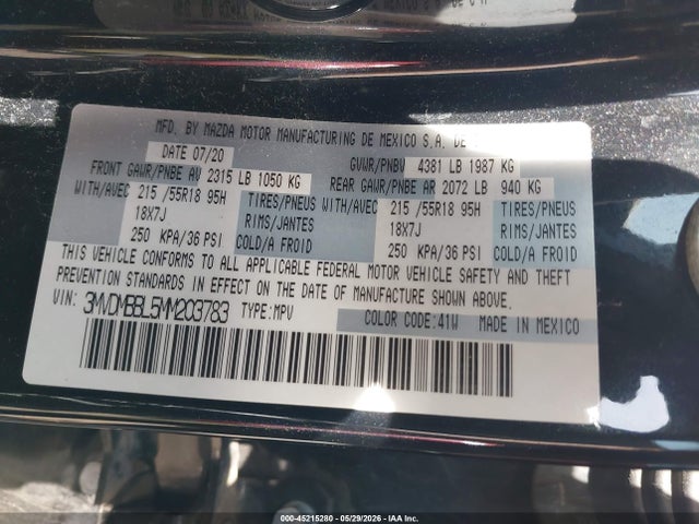 2021 Mazda Cx-30 Select მანქანა იყიდება აუქციონზე, vin: 3MVDMBBL5MM203783, აუქციონის ნომერი: 45215280