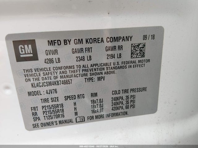 Aukcja sprzedaży 2019 Buick Encore Fwd Essence, vin: KL4CJCSM4KB746657, numer aukcji: 45215340