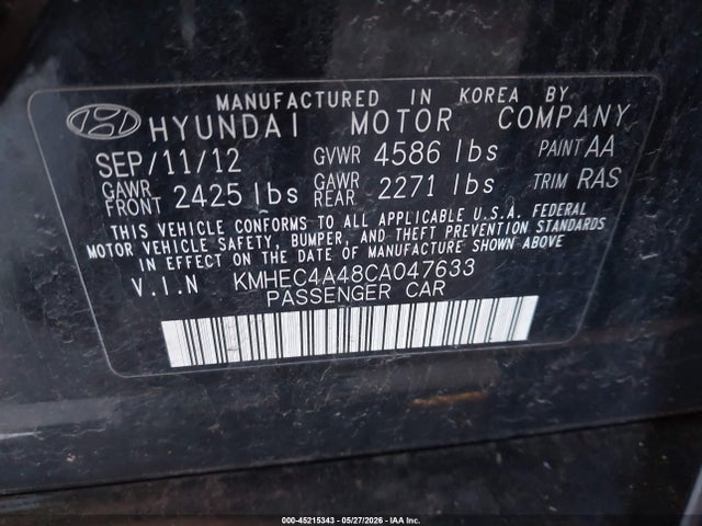 Aukcja sprzedaży 2012 Hyundai Sonata Hybrid, vin: KMHEC4A48CA047633, numer aukcji: 45215343