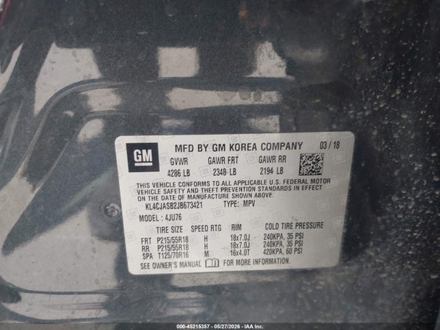 45215357 :رقم المزاد ، KL4CJASB2JB673421 vin ، 2018 Buick Encore Preferred مزاد بيع