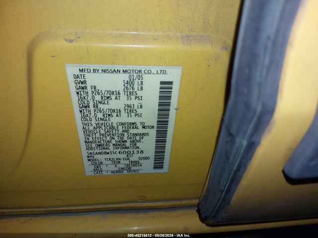 45215412 :رقم المزاد ، 5N1AN08W35C600138 vin ، 2005 Nissan Xterra S مزاد بيع