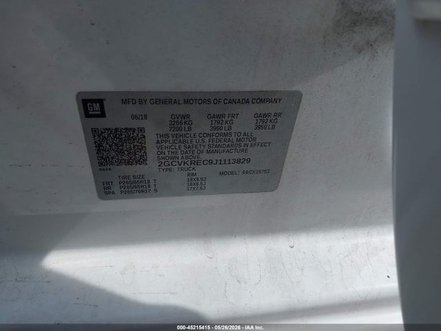 45215415 :رقم المزاد ، 2GCVKREC9J1113829 vin ، 2018 Chevrolet Silverado 1500 2lt مزاد بيع