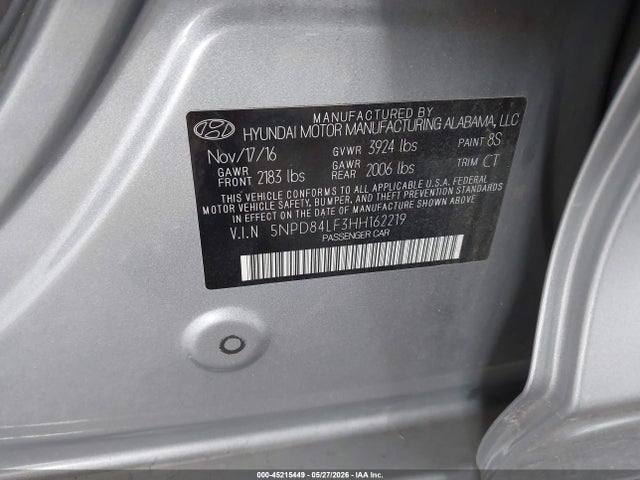 Aukcja sprzedaży 2017 Hyundai Elantra Value Edition, vin: 5NPD84LF3HH162219, numer aukcji: 45215449