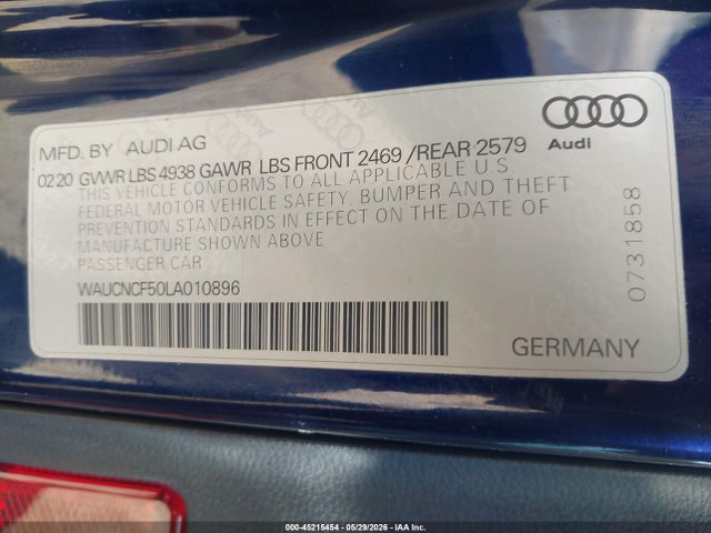 Aukcja sprzedaży 2020 Audi A5 Sportback Premium Plus 45 Tfsi Quattro S Tronic, vin: WAUCNCF50LA010896, numer aukcji: 45215454