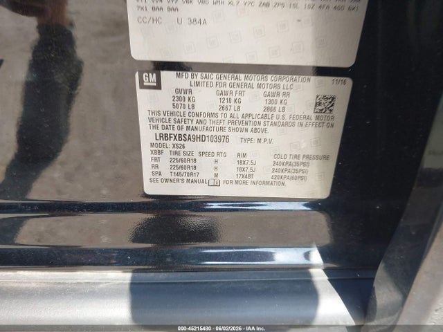 2017 Buick Envision Essence მანქანა იყიდება აუქციონზე, vin: LRBFXBSA9HD103976, აუქციონის ნომერი: 45215480