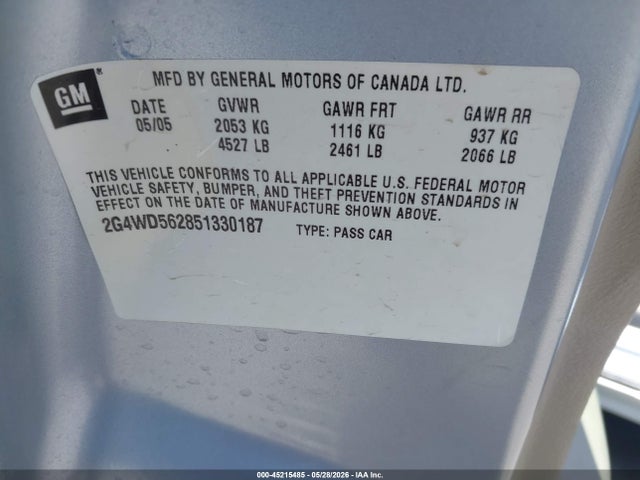 Aukcja sprzedaży 2005 Buick Lacrosse Cxl, vin: 2G4WD562851330187, numer aukcji: 45215485