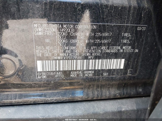 Aukcja sprzedaży 2023 Toyota Rav4 Hybrid Xle, vin: JTMRWRFV1PD179584, numer aukcji: 45215531