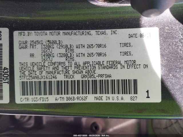 5TFCZ5AN8JX161246 Toyota Tacoma Trd Off Road