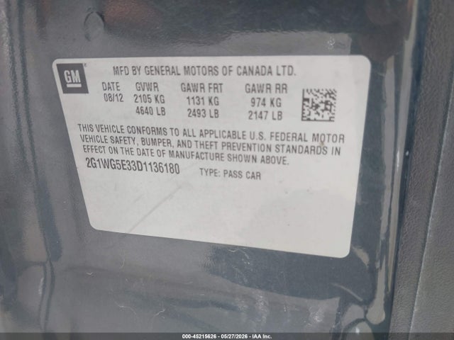 45215626 :رقم المزاد ، 2G1WG5E33D1136180 vin ، 2013 Chevrolet Impala Lt مزاد بيع