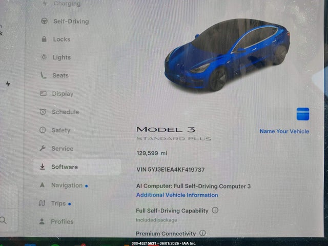 Продажа на аукционе авто 2019 Tesla Model 3 Long Range/mid Range/standard Range/standard Range Plus, vin: 5YJ3E1EA4KF419737, номер лота: 45215631