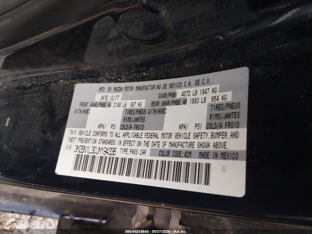 Aukcja sprzedaży 2018 Mazda Mazda3 Touring, vin: 3MZBN1L30JM194336, numer aukcji: 45215645