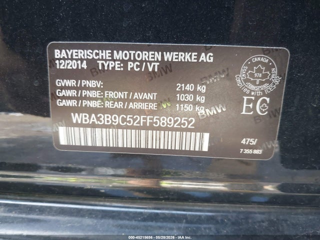 Продаж на аукціоні авто 2015 Bmw 335i Xdrive, vin: WBA3B9C52FF589252, номер лоту: 45215656