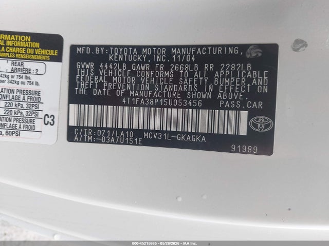 Aukcja sprzedaży 2005 Toyota Camry Solara Sle, vin: 4T1FA38P15U053456, numer aukcji: 45215665