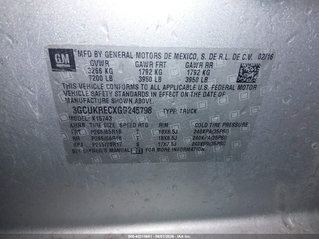 3GCUKRECXGG245798 Chevrolet Silverado 1500 2lt