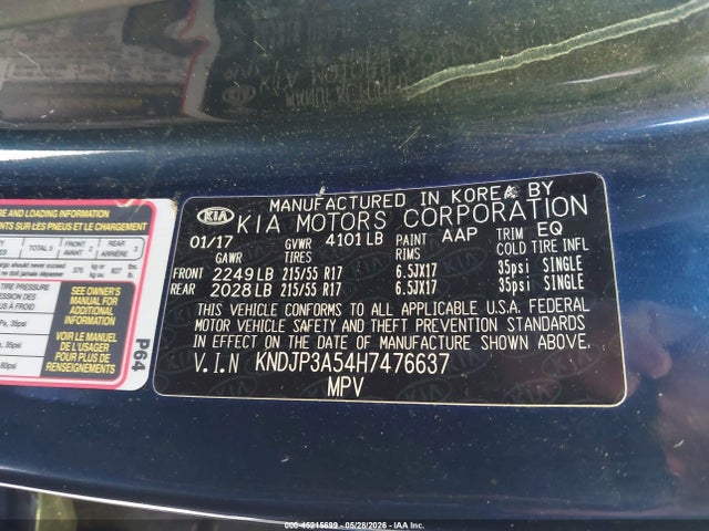 KIA SOUL + 2017 KNDJP3A54H7476637 Image 9