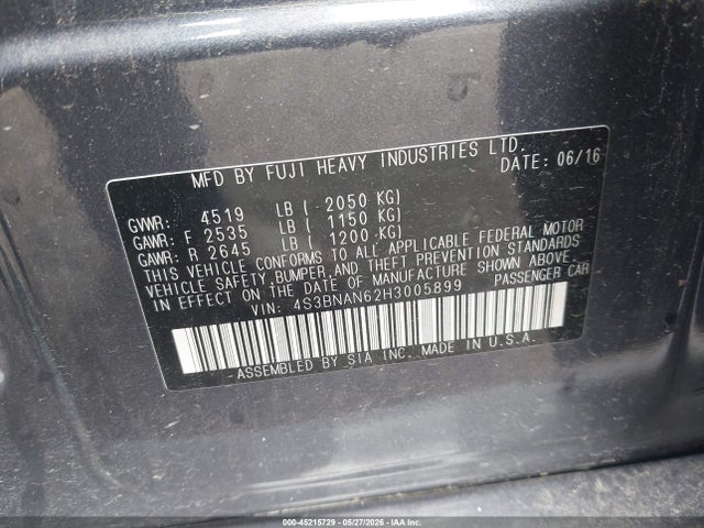 45215729 :رقم المزاد ، 4S3BNAN62H3005899 vin ، 2017 Subaru Legacy 2.5i Limited مزاد بيع