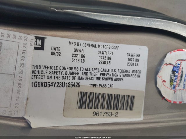 Aukcja sprzedaży 2003 Cadillac Deville Standard, vin: 1G6KD54Y23U125429, numer aukcji: 45215756