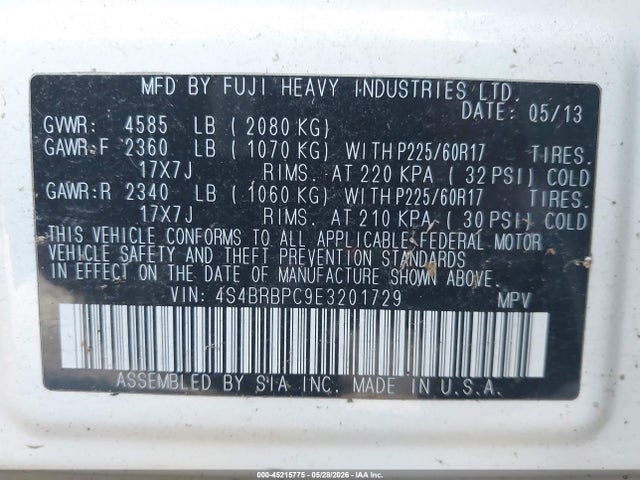 Aukcja sprzedaży 2014 Subaru Outback 2.5i Limited, vin: 4S4BRBPC9E3201729, numer aukcji: 45215775