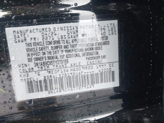 45215778 :رقم المزاد ، 3N1AB9CV5TY279159 vin ، 2026 Nissan Sentra Sv مزاد بيع