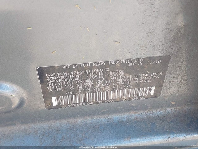 Aukcja sprzedaży 2011 Subaru Impreza Outback Sport, vin: JF1GH6D60BH815639, numer aukcji: 45215791
