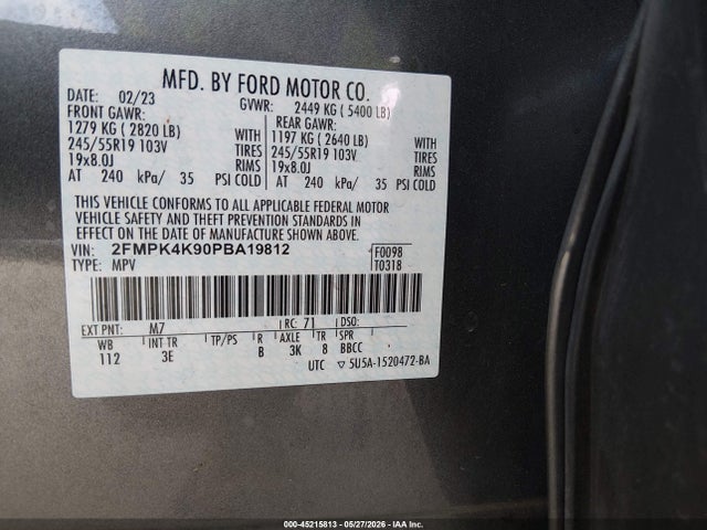 2023 Ford Edge Titanium მანქანა იყიდება აუქციონზე, vin: 2FMPK4K90PBA19812, აუქციონის ნომერი: 45215813
