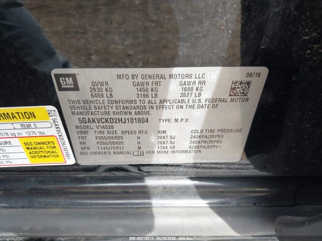 Продаж на аукціоні авто 2017 Buick Enclave Premium, vin: 5GAKVCKD2HJ101804, номер лоту: 45215815
