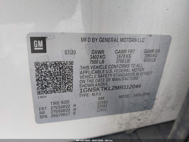 Продажа на аукционе авто 2021 Chevrolet Tahoe 4wd High Country, vin: 1GNSKTKL2MR112044, номер лота: 45215825