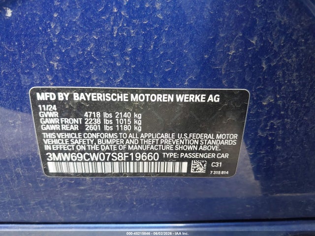 2025 Bmw 330i მანქანა იყიდება აუქციონზე, vin: 3MW69CW07S8F19660, აუქციონის ნომერი: 45215846