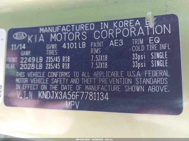 Продажа на аукционе авто 2015 Kia Soul !, vin: KNDJX3A56F7781134, номер лота: 45215847