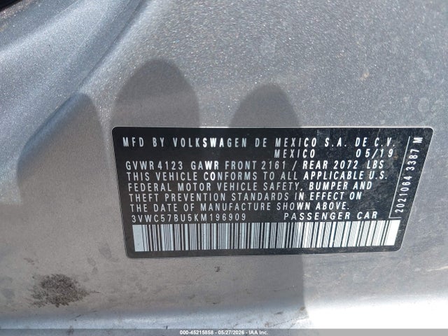 2019 Volkswagen Jetta 1.4t R-line/1.4t S/1.4t Se მანქანა იყიდება აუქციონზე, vin: 3VWC57BU5KM196909, აუქციონის ნომერი: 45215858