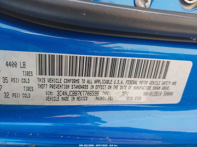 3C4NJCBB7KT706598 Jeep Compass Sun And Wheel Fwd