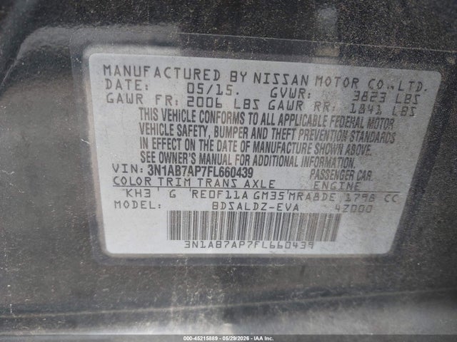 45215889 :رقم المزاد ، 3N1AB7AP7FL660439 vin ، 2015 Nissan Sentra Fe+ S/s/sl/sr/sv مزاد بيع