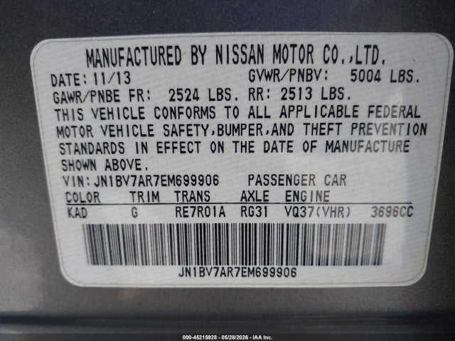45215928 :رقم المزاد ، JN1BV7AR7EM699906 vin ، 2014 Infiniti Q50 Sport مزاد بيع
