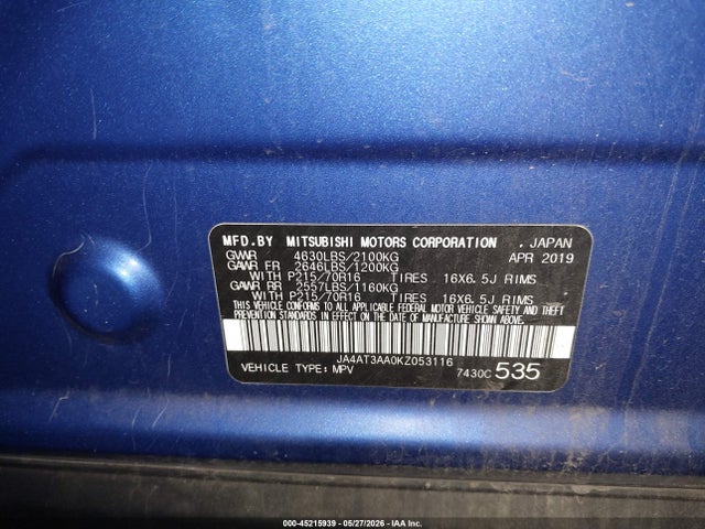 Mitsubishi Eclipse Cross Es 2019 JA4AT3AA0KZ053116 Image 9