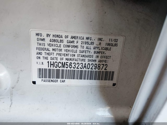 Продажа на аукционе авто 2003 Honda Accord 2.4 Lx, vin: 1HGCM56323A029872, номер лота: 45215948