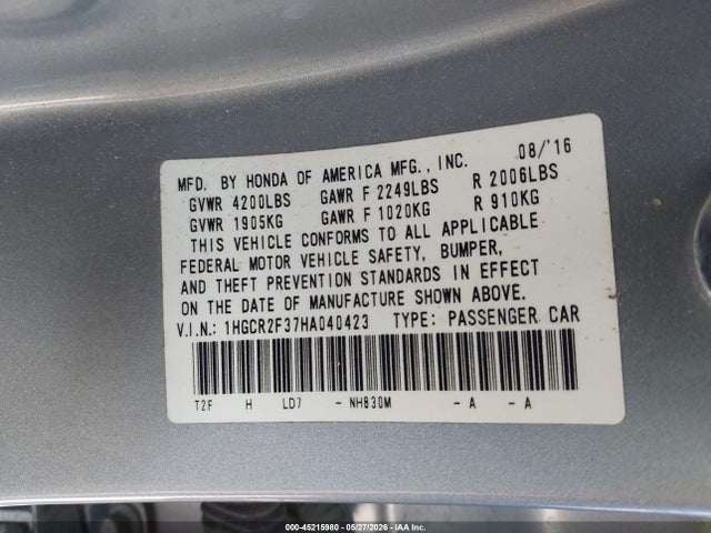 1HGCR2F37HA040423 Honda ACCORD LX